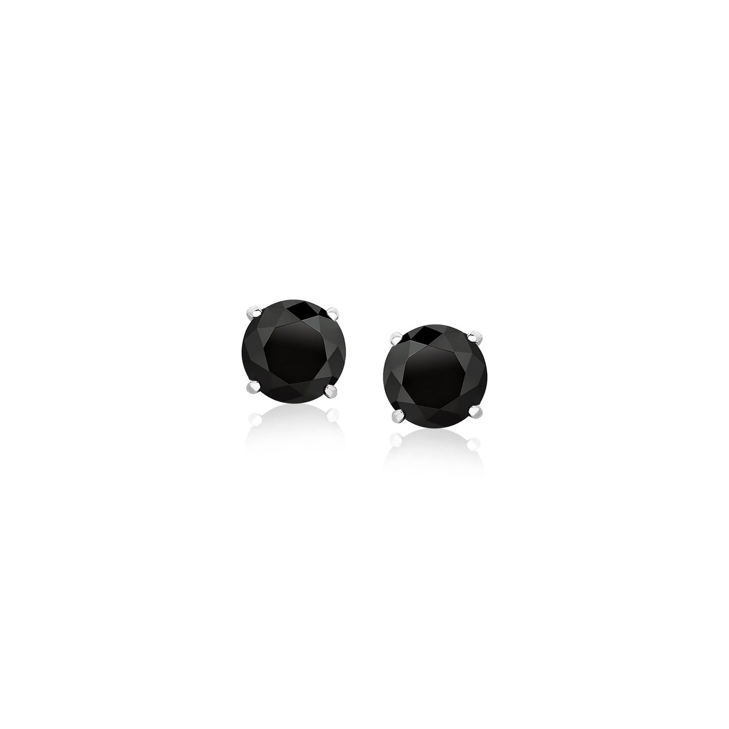 14k White Gold Stud Earrings with Black 5mm Faceted Cubic Zirconia-Teresa&#39;s Fashionista LLC