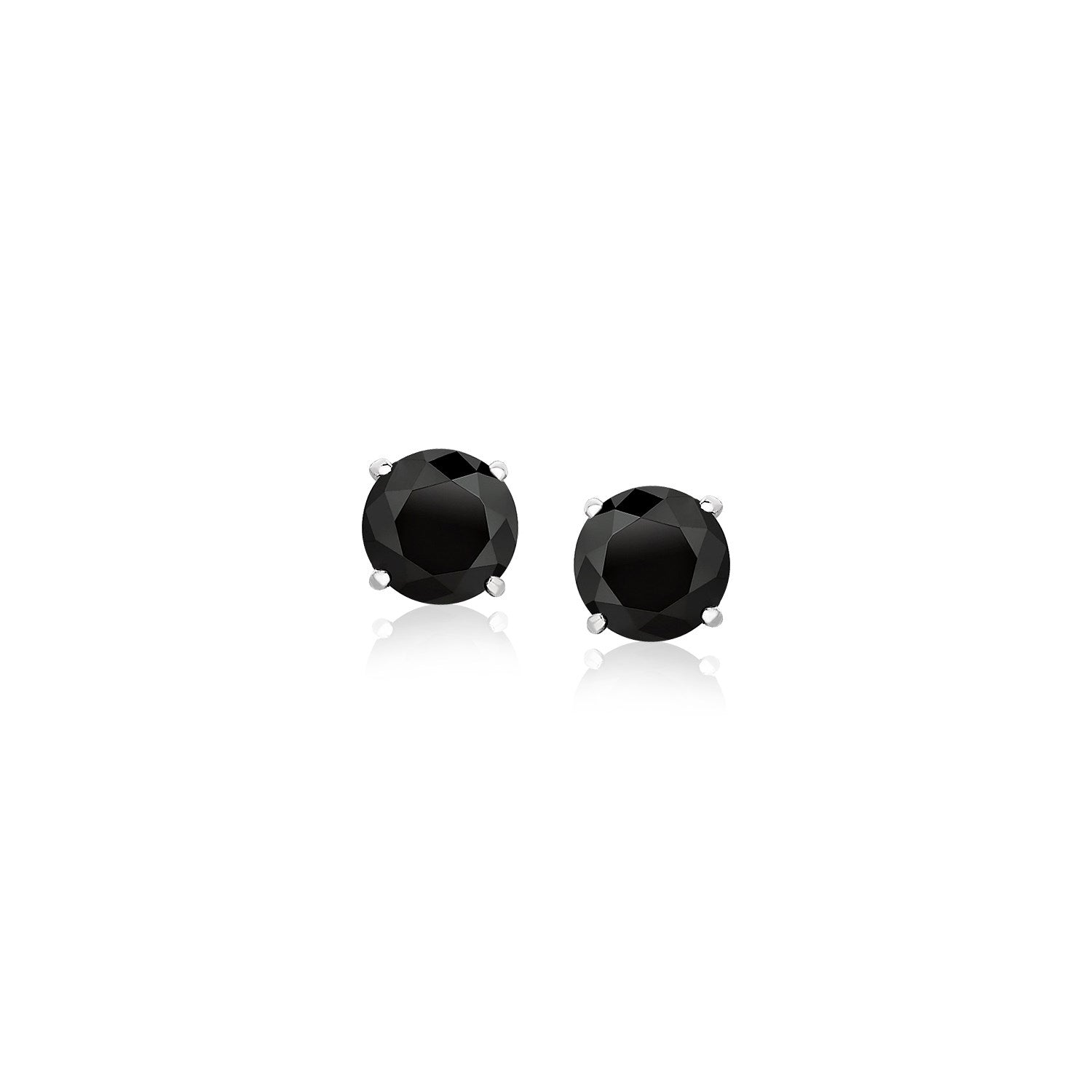 14k White Gold Stud Earrings with Black 5mm Faceted Cubic Zirconia-Teresa&#39;s Fashionista LLC