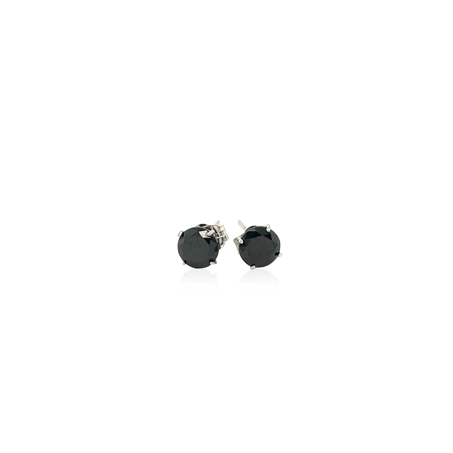 14k White Gold Stud Earrings with Black 5mm Faceted Cubic Zirconia-Teresa&#39;s Fashionista LLC