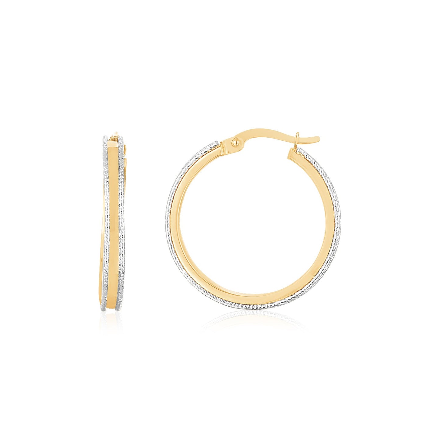 14K Two Tone Gold Diamond Cut Round Hoop Earrings-Teresa&#39;s Fashionista LLC