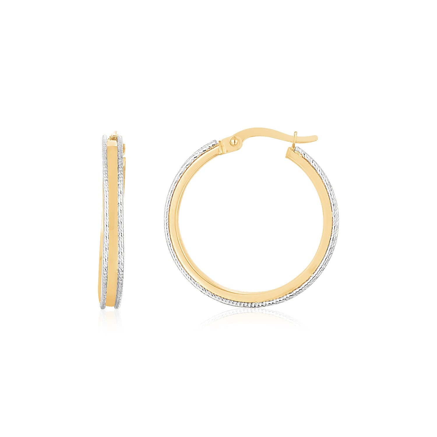 14K Two Tone Gold Diamond Cut Round Hoop Earrings-Teresa&#39;s Fashionista LLC