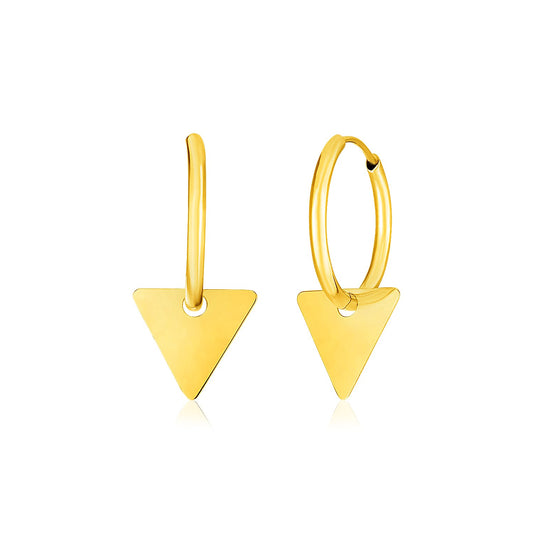 14k Yellow Gold Huggie Style Hoop Earrings with Triangle Drops-Teresa&#39;s Fashionista LLC