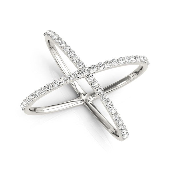 14k White Gold X Style Thin Ring with Diamonds (1/2 cttw)-Teresa&#39;s Fashionista LLC