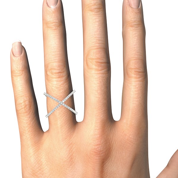 14k White Gold X Style Thin Ring with Diamonds (1/2 cttw)-Teresa&#39;s Fashionista LLC