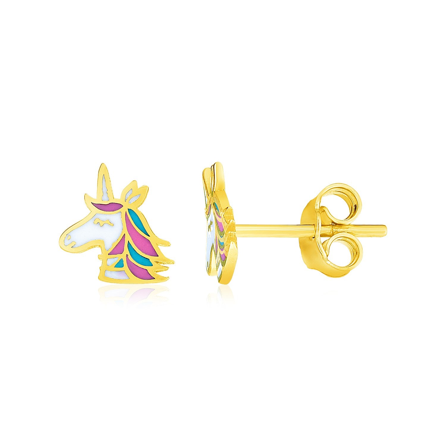 14k Yellow Gold Enameled Unicorn Childrens Earrings-Teresa&#39;s Fashionista LLC