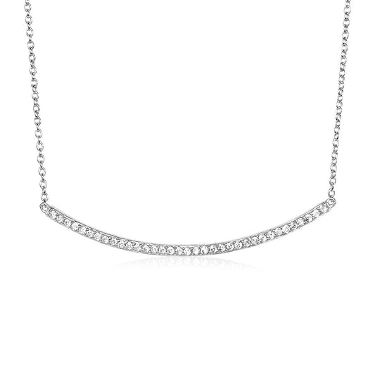 Sterling Silver Curved Bar Necklace with Cubic Zirconias-Teresa&#39;s Fashionista LLC