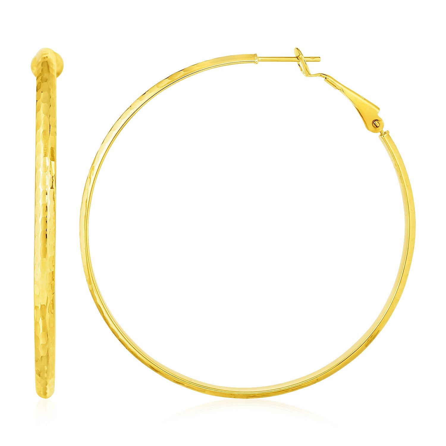 14k Yellow Gold Large Textured Round Hoop Earrings-Teresa&#39;s Fashionista LLC