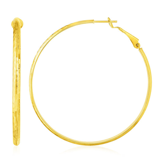 14k Yellow Gold Large Textured Round Hoop Earrings-Teresa&#39;s Fashionista LLC