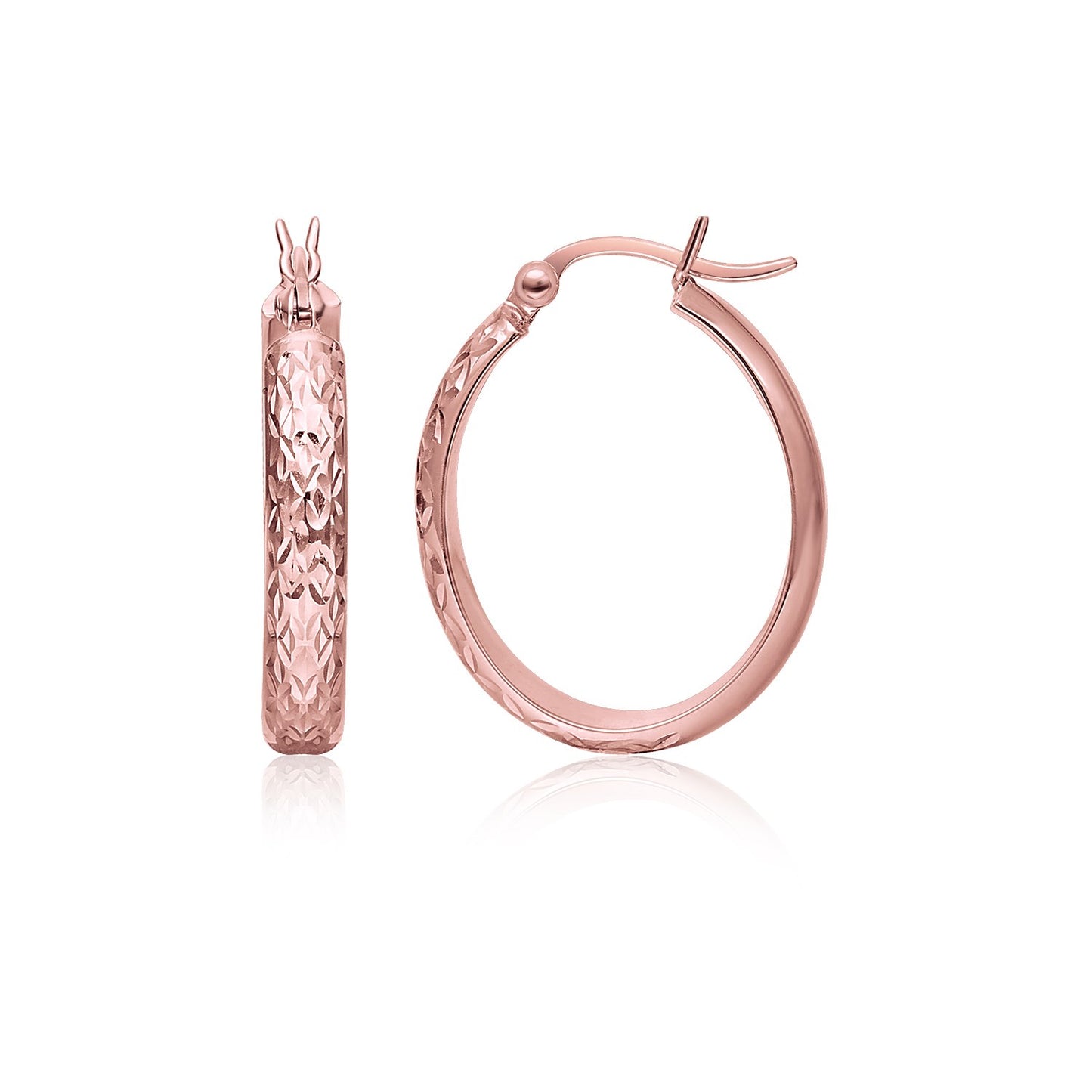 14k Rose Gold Hammered Oval Hoop Earrings-Teresa&#39;s Fashionista LLC