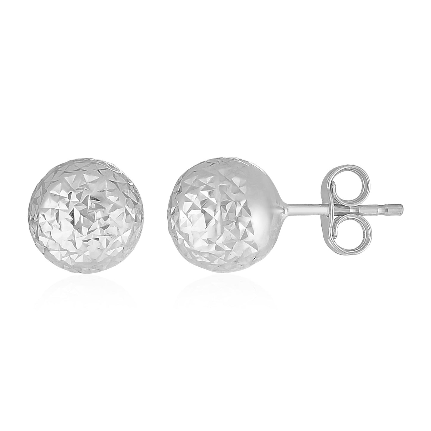 14k White Gold Ball Earrings with Crystal Cut Texture-Teresa&#39;s Fashionista LLC