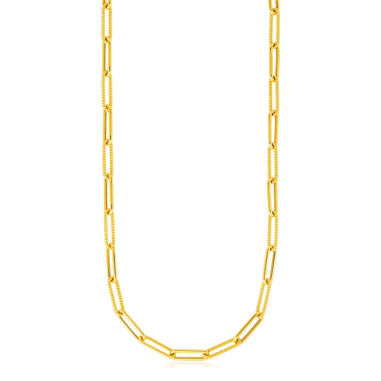 14k Yellow Gold Textured Paperclip Chain (3.5mm)-Teresa&#39;s Fashionista LLC