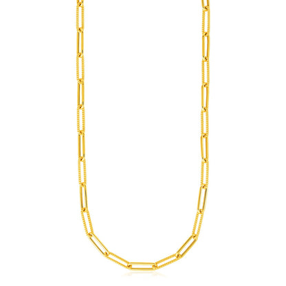 14k Yellow Gold Textured Paperclip Chain (3.5mm)-Teresa&#39;s Fashionista LLC