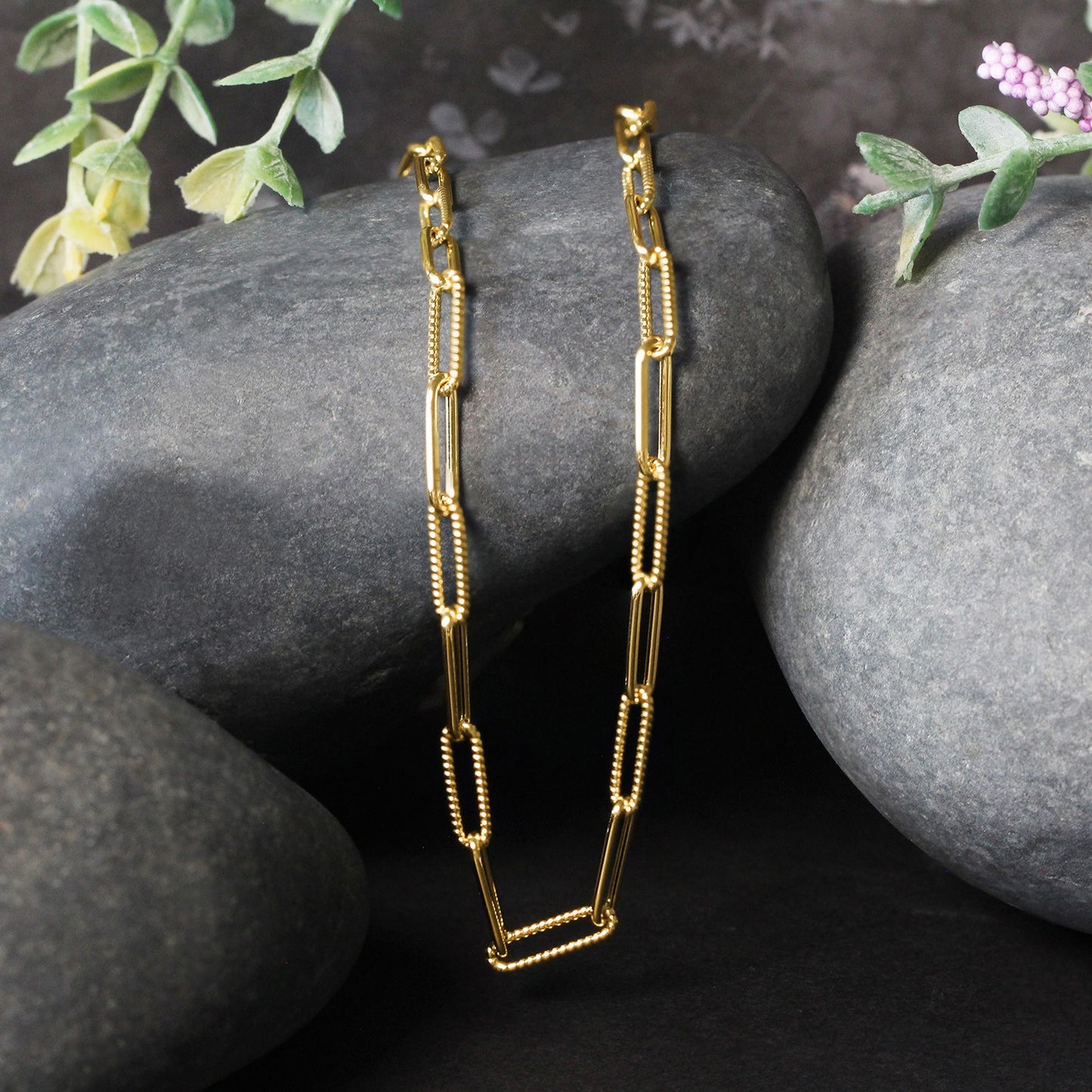 14k Yellow Gold Textured Paperclip Chain (3.5mm)-Teresa&#39;s Fashionista LLC