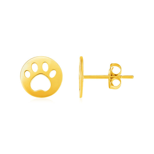 14k Yellow Gold Post Earrings with Paw Prints-Teresa&#39;s Fashionista LLC