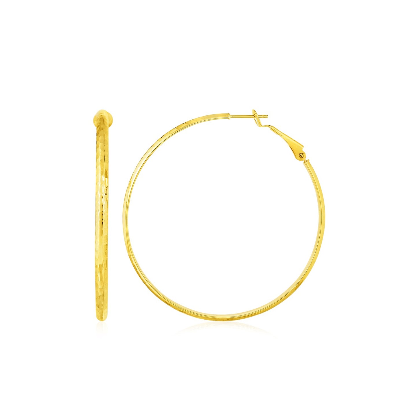 14k Yellow Gold Large Textured Round Hoop Earrings-Teresa&#39;s Fashionista LLC