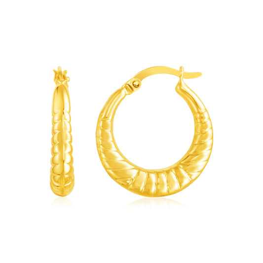 14k Yellow Gold Puffed and Scalloped Hoop Earrings-Teresa&#39;s Fashionista LLC