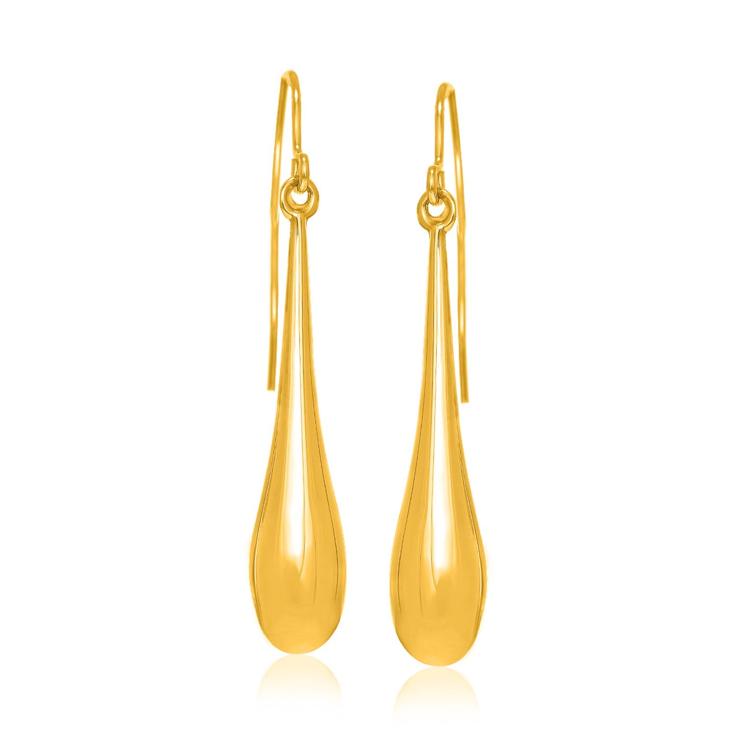 14k Yellow Gold Long Polished Teardrop Dangling Earrings-Teresa&#39;s Fashionista LLC