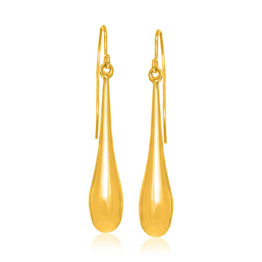 14k Yellow Gold Long Polished Teardrop Dangling Earrings-Teresa&#39;s Fashionista LLC