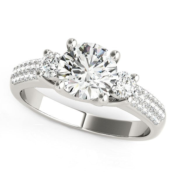 14k White Gold 3 Stone Pave Set Band Diamond Engagement Ring (1 7/8 cttw)-Teresa&#39;s Fashionista LLC