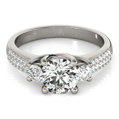 14k White Gold 3 Stone Pave Set Band Diamond Engagement Ring (1 7/8 cttw)-Teresa&#39;s Fashionista LLC