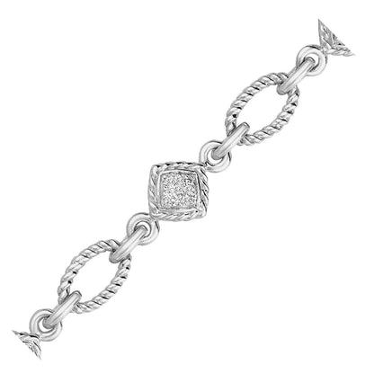 Sterling Silver Cable Oval and Square Link Bracelet with Diamonds (1/4 cttw)-Teresa&#39;s Fashionista LLC