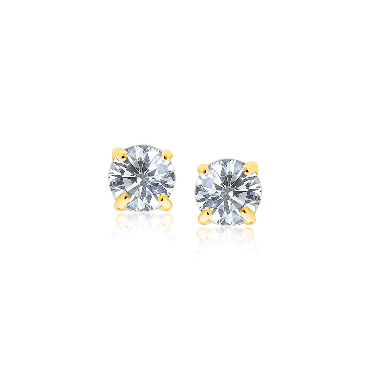 14k Yellow Gold Stud Earrings with White Hue Faceted Cubic Zirconia-Teresa&#39;s Fashionista LLC