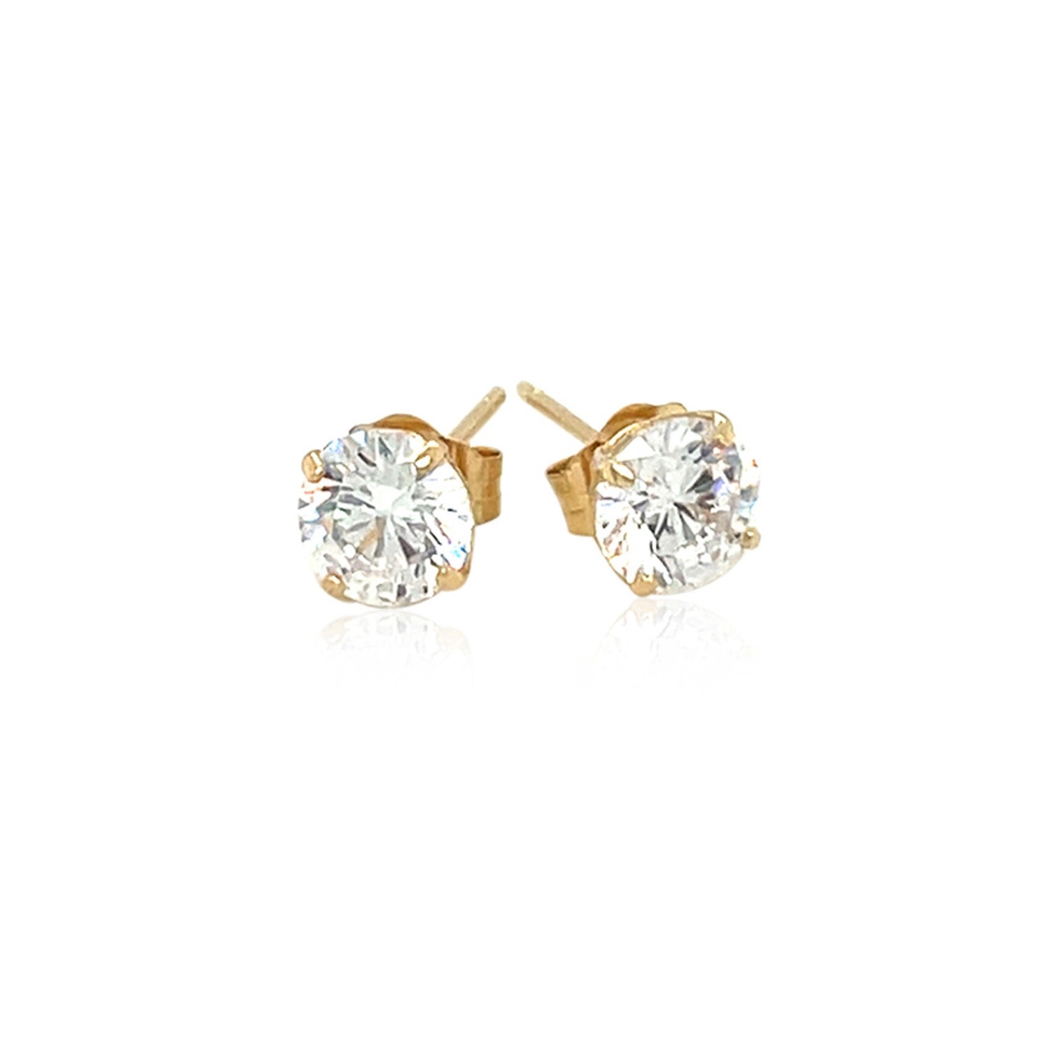 14k Yellow Gold Stud Earrings with White Hue Faceted Cubic Zirconia-Teresa&#39;s Fashionista LLC