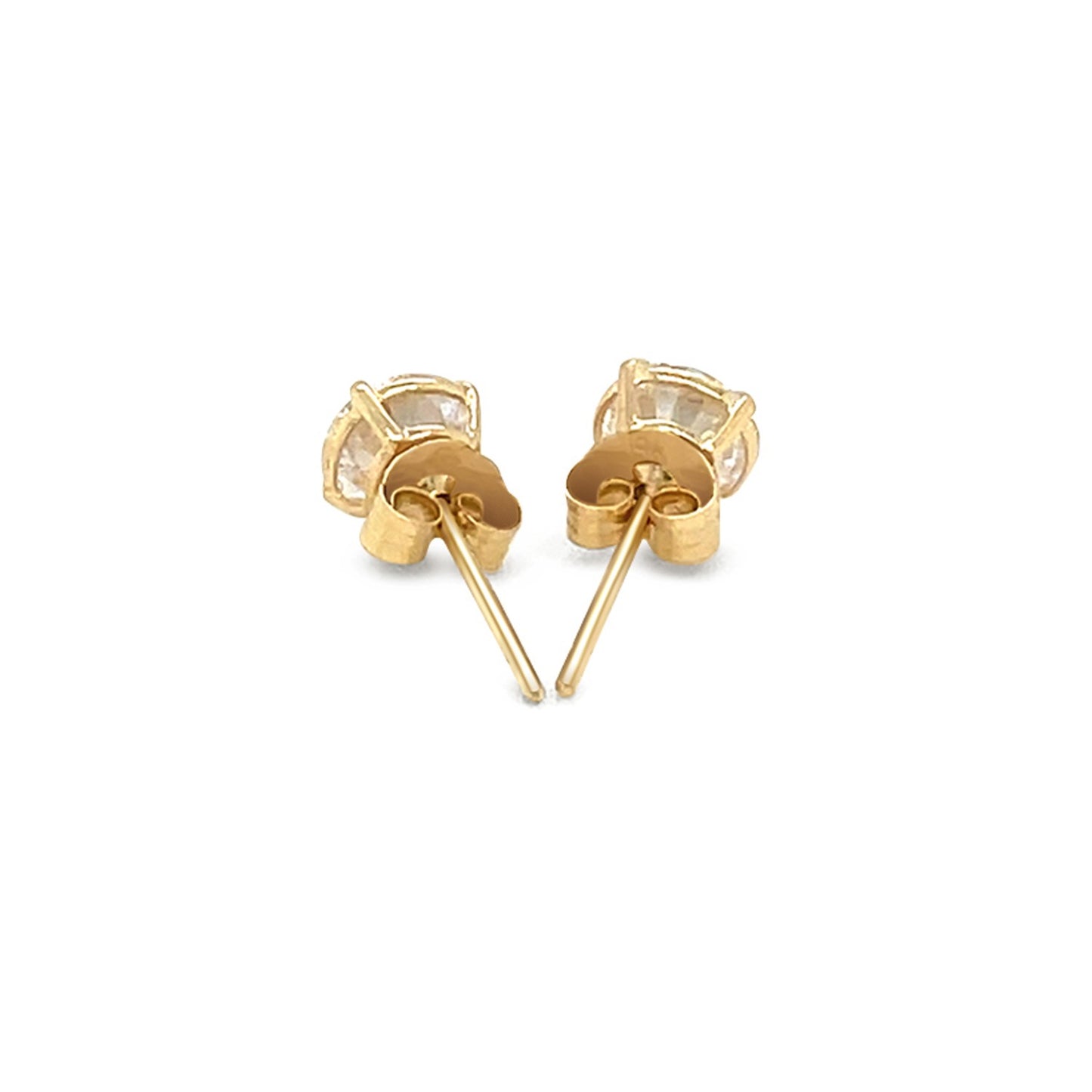 14k Yellow Gold Stud Earrings with White Hue Faceted Cubic Zirconia-Teresa&#39;s Fashionista LLC