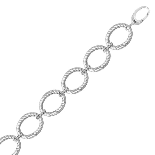 Sterling Silver Rhodium Finished Diamond Accented Cable Oval Bracelet (.20cttw)-Teresa&#39;s Fashionista LLC