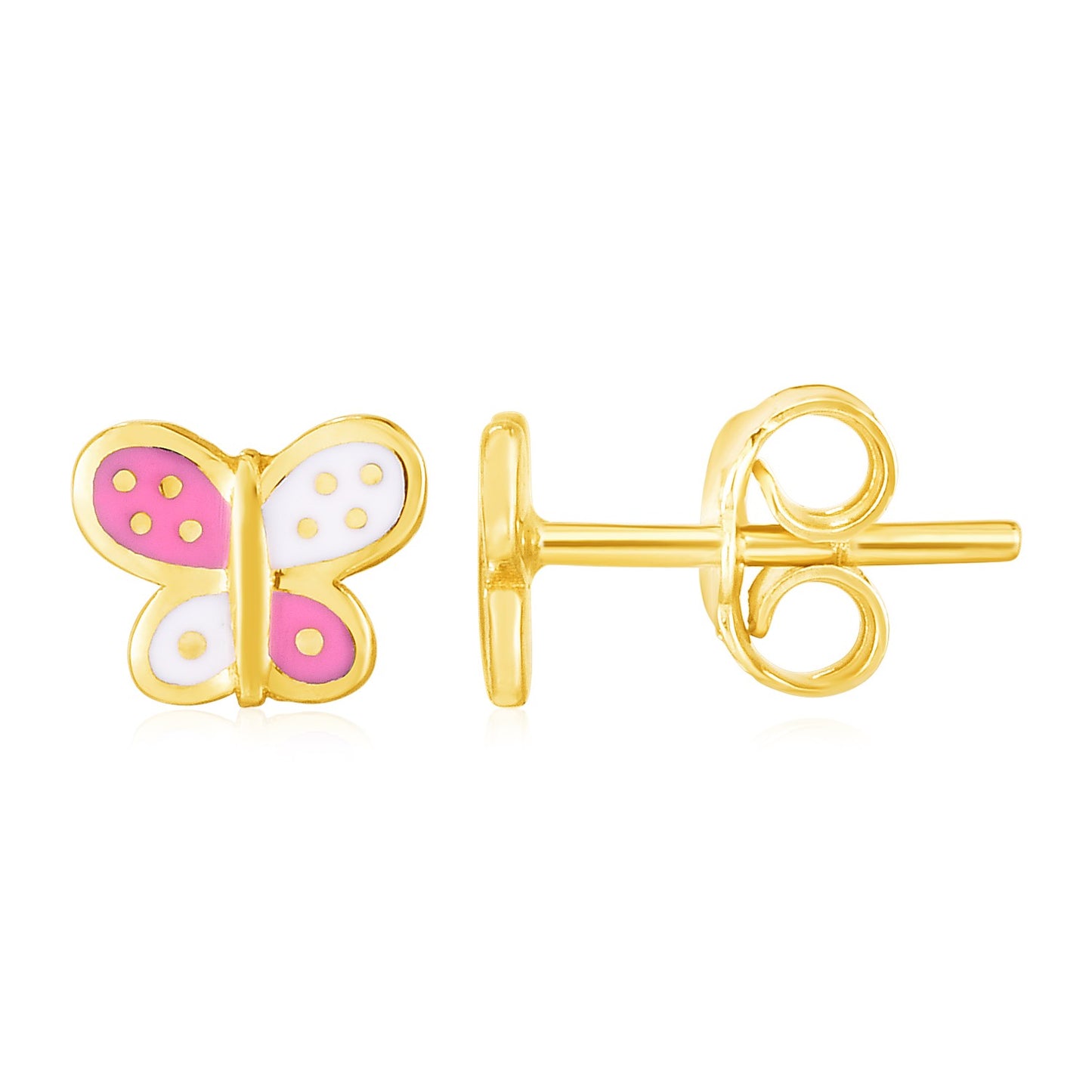 14k Yellow Gold and Enamel Pink and White Butterfly Stud Earrings-Teresa&#39;s Fashionista LLC