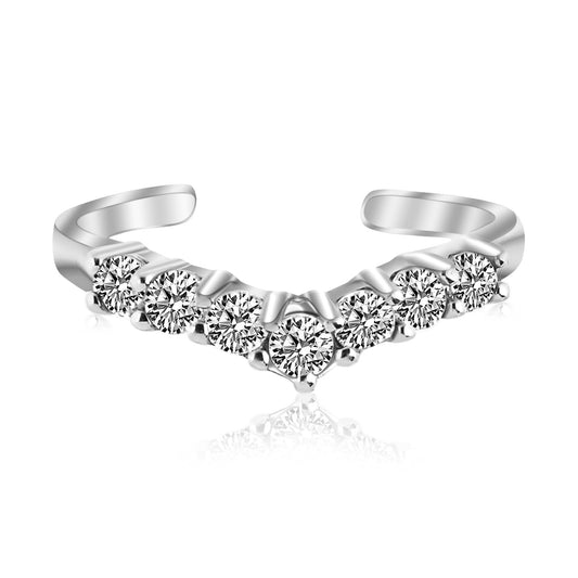 Sterling Silver Rhodium Finished V Shape Toe Ring with Cubic Zirconia Accents - Teresa's Fashionista LLC