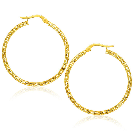 14k Yellow Gold Textured Large Hoop Earrings-Teresa&#39;s Fashionista LLC