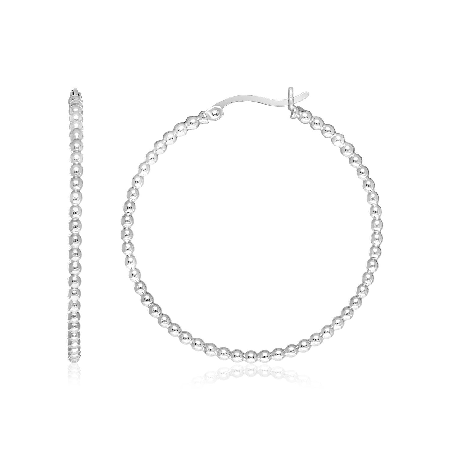 Sterling Silver Round Hoop Earrings with Beaded Texture-Teresa&#39;s Fashionista LLC