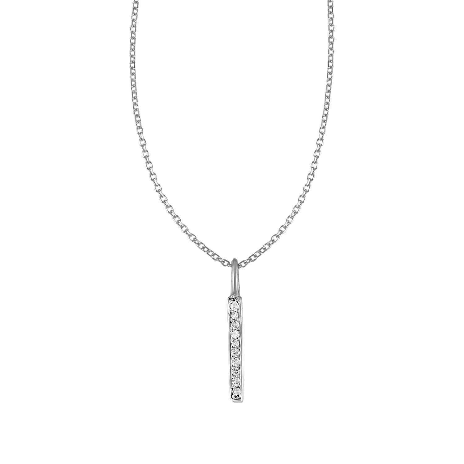 14k White Gold Bar Pendant with Diamonds-Teresa&#39;s Fashionista LLC