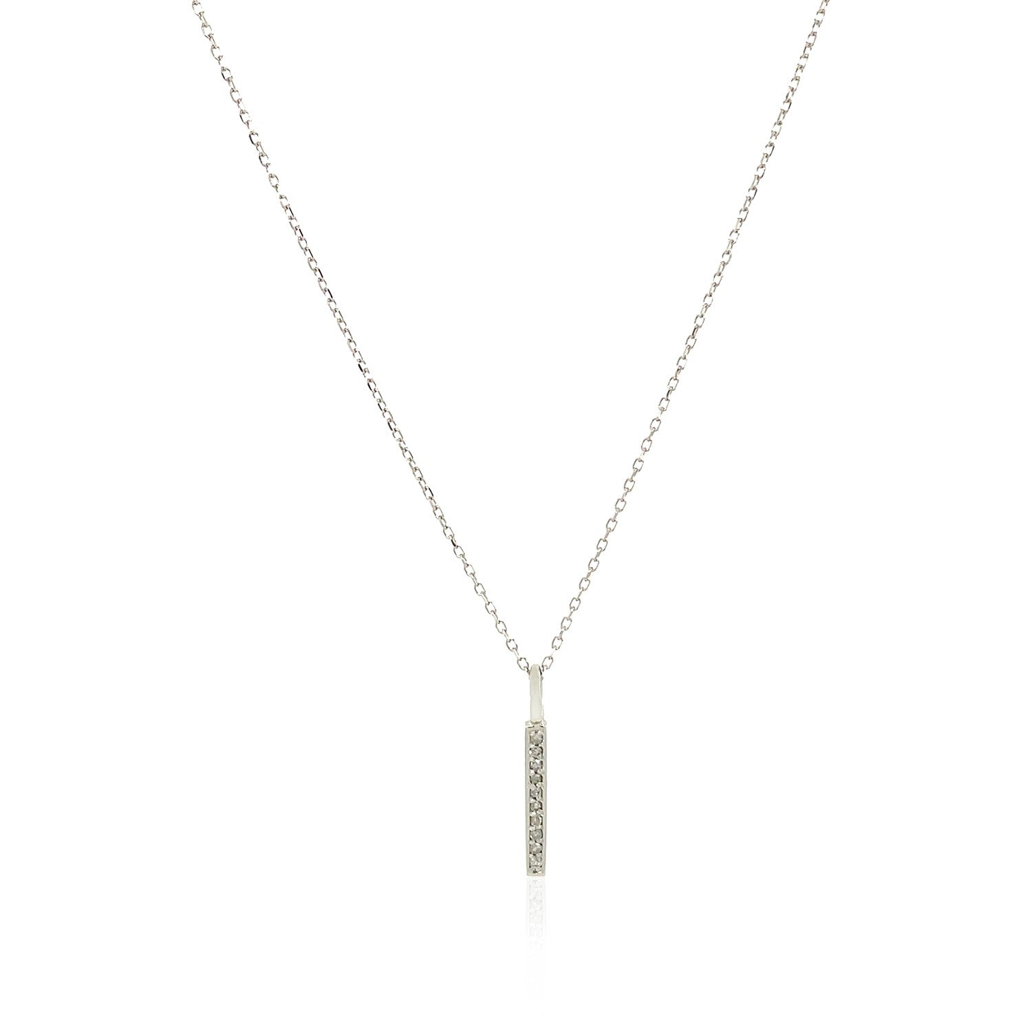 14k White Gold Bar Pendant with Diamonds-Teresa&#39;s Fashionista LLC