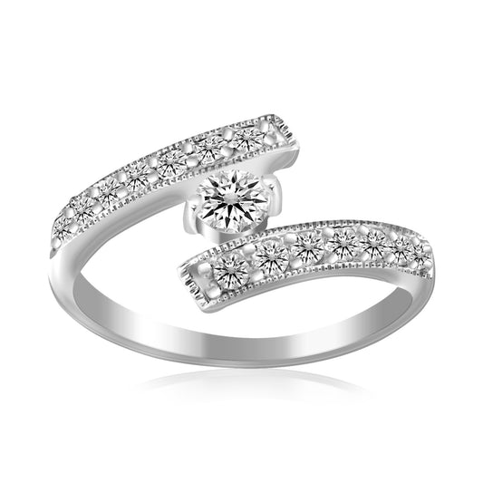 Sterling Silver Rhodium Finished White Cubic Zirconia Overlap Toe Ring - Teresa's Fashionista LLC