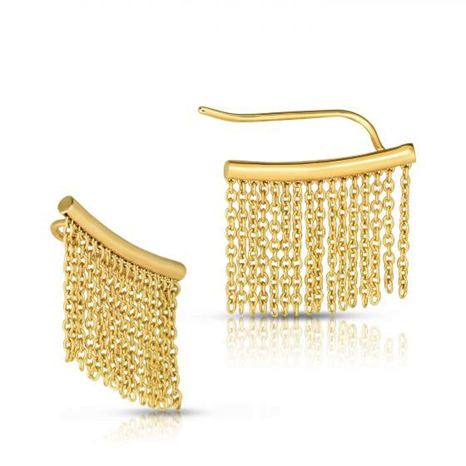 14k Yellow Gold Ear Climber Earring with Fringe Chain Links-Teresa&#39;s Fashionista LLC