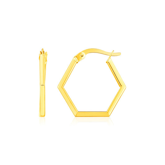 14K Yellow Gold Hexagon Shaped Hoop Earrings-Teresa&#39;s Fashionista LLC