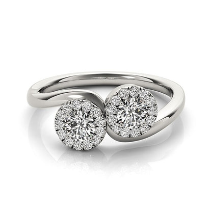 14k White Gold Halo Set Round Two Stone Diamond Ring (3/8 cttw)-Teresa&#39;s Fashionista LLC