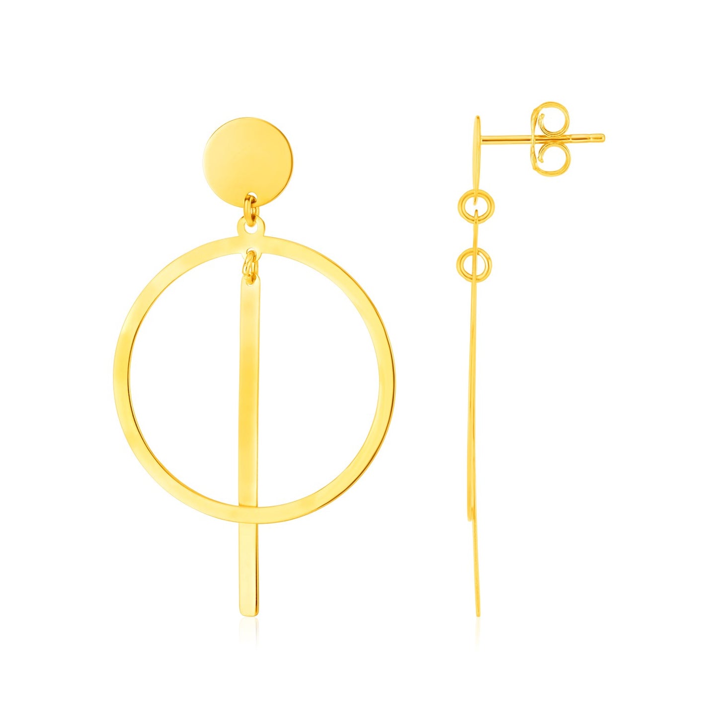 14K Yellow Gold Polished Circle and Bar Earrings-Teresa&#39;s Fashionista LLC