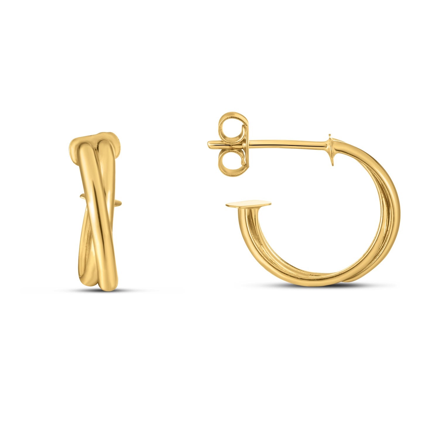 14k Yellow Gold Crossover Hoops-Teresa&#39;s Fashionista LLC