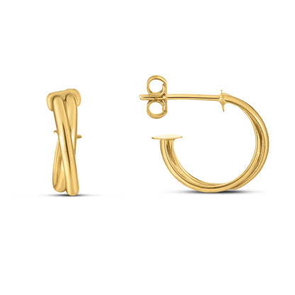 14k Yellow Gold Crossover Hoops-Teresa&#39;s Fashionista LLC