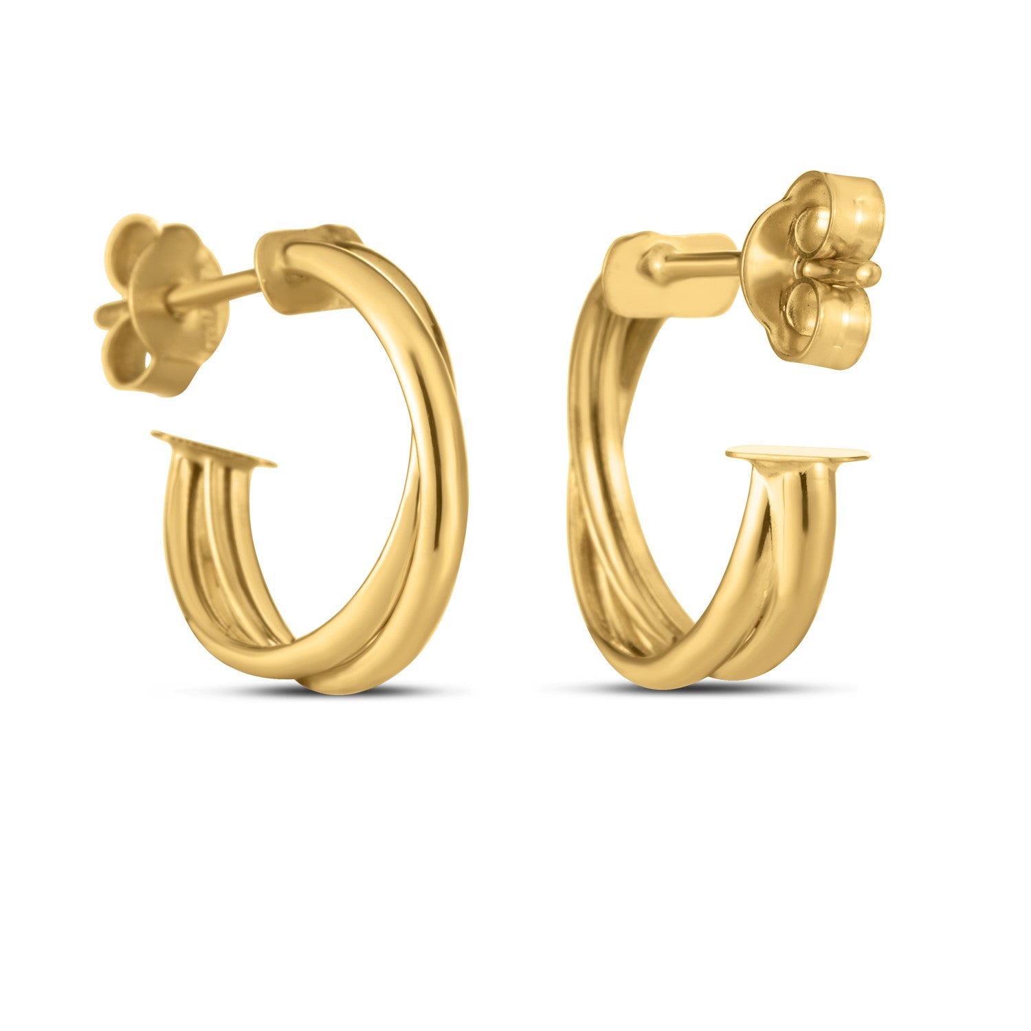 14k Yellow Gold Crossover Hoops-Teresa&#39;s Fashionista LLC