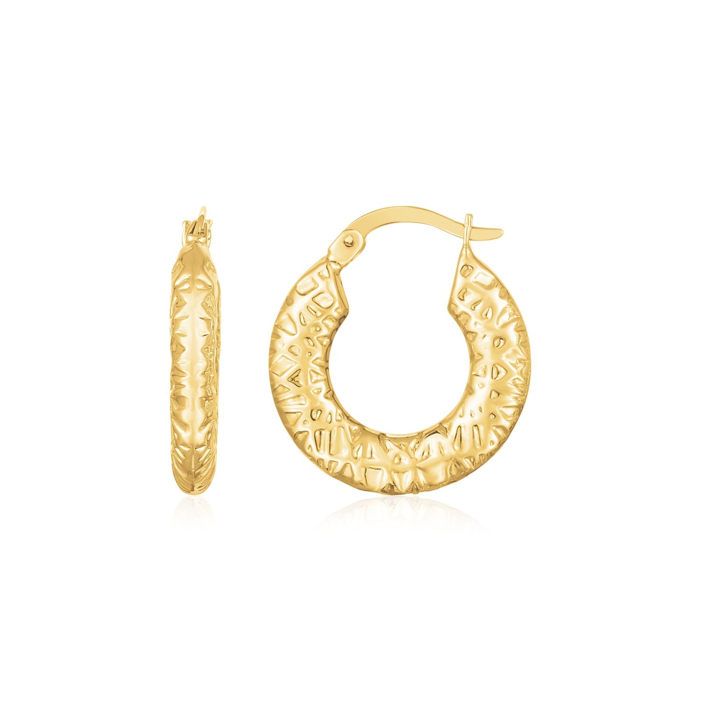 14K Yellow Gold Puffed Textured Hoops-Teresa&#39;s Fashionista LLC