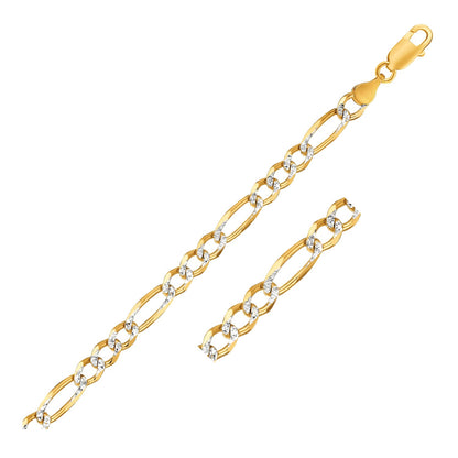 7.0mm 14K Yellow Gold Solid Pave Figaro Chain-Teresa&#39;s Fashionista LLC