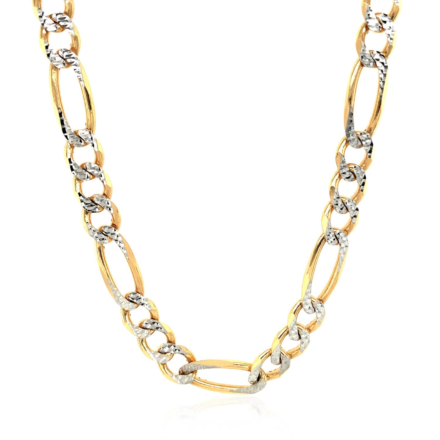 7.0mm 14K Yellow Gold Solid Pave Figaro Chain-Teresa&#39;s Fashionista LLC