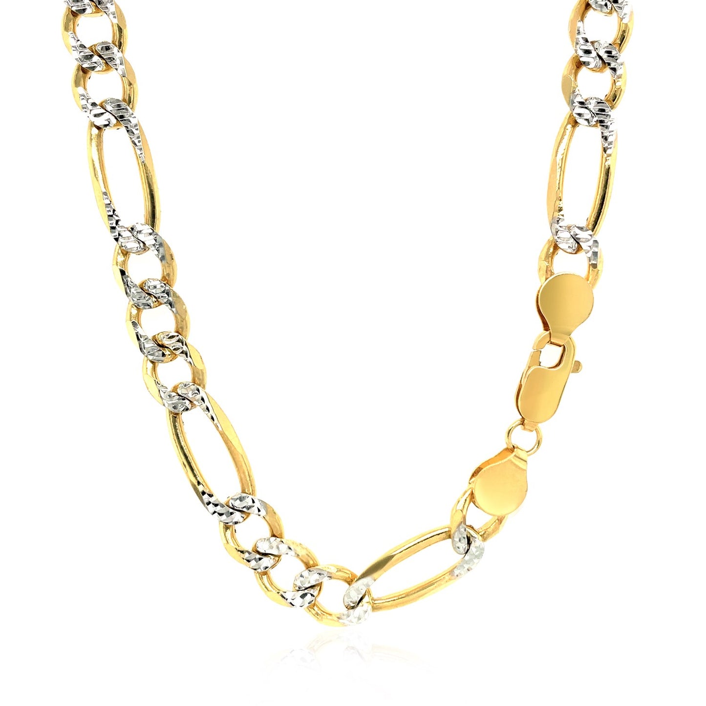 7.0mm 14K Yellow Gold Solid Pave Figaro Chain-Teresa&#39;s Fashionista LLC