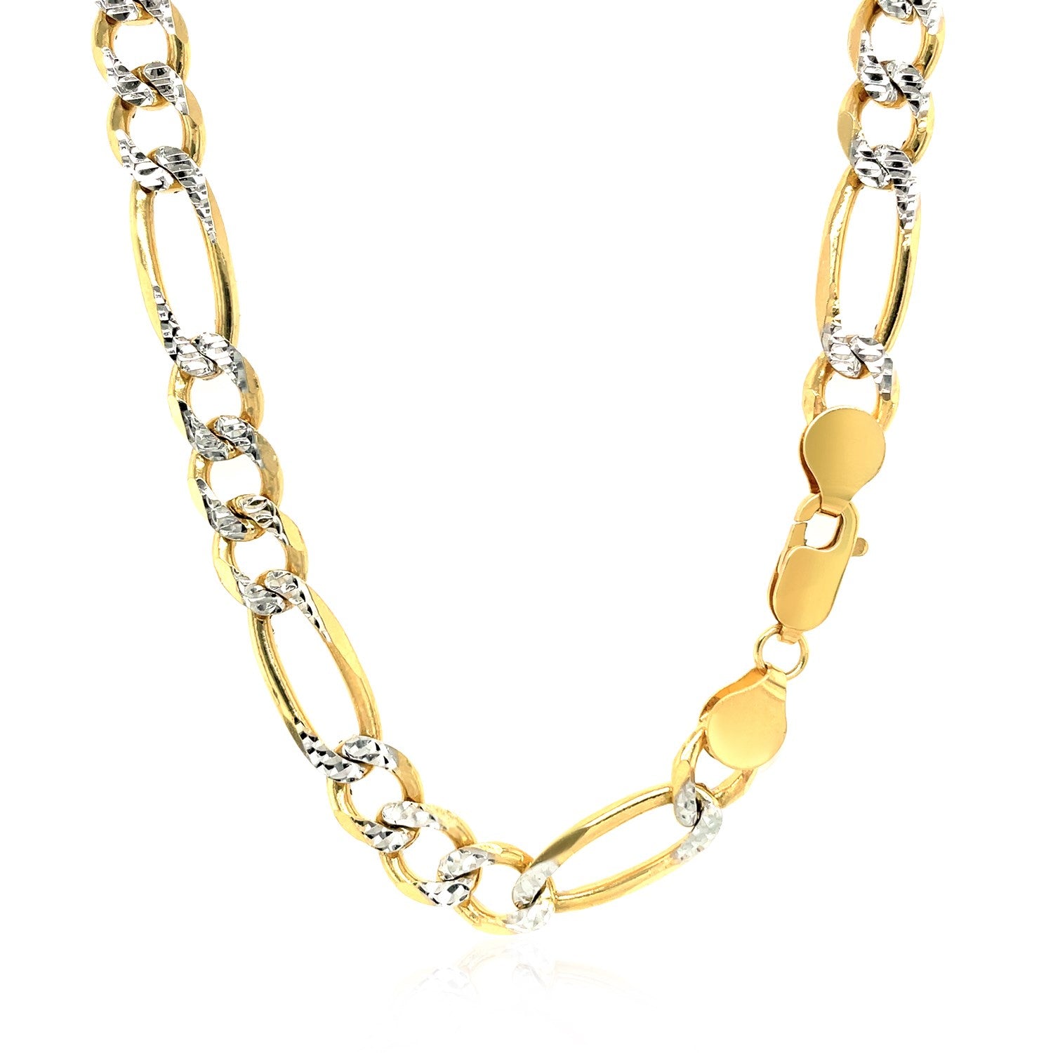 7.0mm 14K Yellow Gold Solid Pave Figaro Chain-Teresa&#39;s Fashionista LLC