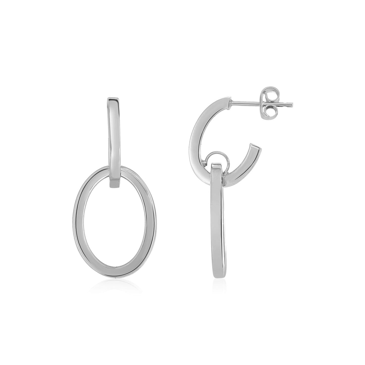 14K White Gold Interlocking Drop Hoop Earrings-Teresa&#39;s Fashionista LLC