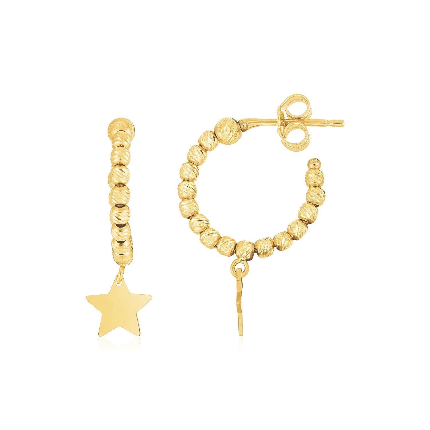 14K Yellow Gold Drop Star Charm Beaded Hoop Earrings-Teresa&#39;s Fashionista LLC